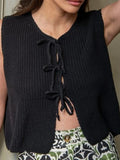 IFOMT Women Tie Front Cardigan Vest Top Y2k Crochet Vest Sleeveless Casual Knit Open Front Top Going Out Top Streetwear