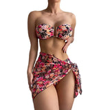 IFOMT 2024 Swimsuit Women's Split Three-Piece Printed Metal U-Shaped Bikini Bikini Swimsuit