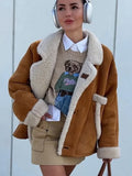 IFOMT Women Warm Thickened Suede Jackets With Pockets Fashion Oversized Lapel Buttons Loose Coats 2024 New Lady Commute Outwear