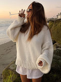 IFOMT White Loose Lazy Sweater Women's Thin Long-Sleeved Pullover Knitted Top Hollow Out Fashion Autumn Female Casual Knitwear