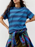 IFOMT Womens Tops Oversized Striped T-Shirts Short Sleeve Crew Neck Color Block Basic Shirt Summer Going Out Tops Tee
