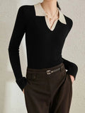 Autumn Woollen Sweater Women Korean Fashion Polo Collar Knitted Pullover Female Vintage Casual Long Sleeve Slim Bottom Knitwear