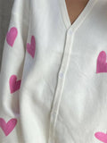 IFOMT Knitted Women Cardigan Long Sleeve Loose Deep V Neck Sweater Women's Casual Embroidery Heart Women Autumn Coat 2023 New