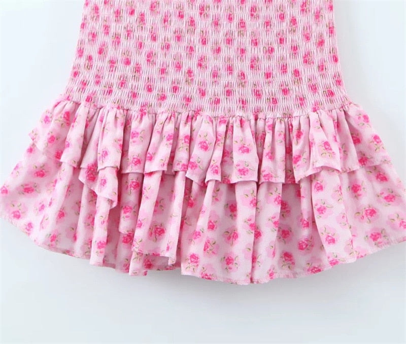 Ifomt High Quality 2023 Holiday Summer Strap Sleeveless Elegant Women Ruffled Pink A-line Mini Dress
