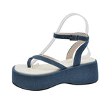 IFOMT  Blue Denim Platform Sandals Women Summer Clip Toe Wedge Heeled Sandals Woman Ankle Straps Thick Bottom Wedges Shoes Female