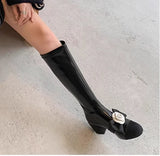IFOMT Flower Round Toe Knee High Boots Block Heels Mixed Color Patchwork Women Sexy Sweet Autumn Fashion Boots Casual Shoes