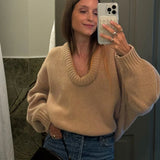 IFOMT Fashion Casual Round Knit Sweater For Women Solid Color Loose Autumn 2024 New Pullovers Long Sleeve Female Knitted Top