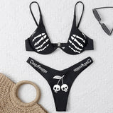 IFOMT Sexy Goth Bikini 2023 Women Letters Skull Print Swimsuit Split Bathing Suit High Waist Gothic Bikinis Sets Beach Outfits