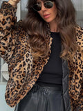 IFOMT Women Fashion Leopard Print Bomber Jacket Casual Loose Long Sleeve Zipper Cropped Coat 2024 Autumn Lady High Street Outerwear