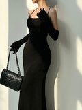 IFOMT Black Strap Backless Evening Party Dress