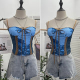 IFOMT Women Retro Ink Painting Adjustable Spaghetti Straps Camisole Bandeau Top With Padded Breasts Slim Fit Tube Top Party Streetwear