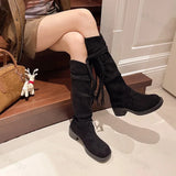 IFOMT Women Suede Knee High Boots New Fashion Tassels Western Cowboy Boots Round Toe High Heels Shoes Roman Female Long Boots