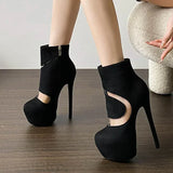 IFOMT Sexy 16cm Super High Heel Ankle Boots for Women PVC Suede Patchwork Short Boots Nightclub Stripper Pole Dance Boots Big Size 45