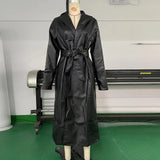 IFOMT Winter Faux Leather Long Coats Women Black PU Temperament Casual Versatile Windbreaker Coat High Street Trend Jackets