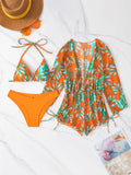 IFOMT 3 Pieces Bikini Tropical Print Swimsuit Halter Drawstring Side Swimwear Women 2023 Bathing Suit Female Swimming Summer Beachwear