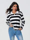 IFOMT Harajuku Striped Sweatshirt Women Y2k Preppy Style Turn-down Collar Loose Pullover Korean Fashion Sweatshirt Long Sleeve Tops
