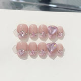 IFOMT 10Pc Pink Cat Eye Press On Nails Shell 3D Design Gradient Fake Nails Short Full Cover False Nail Wearable Manicure Nail Art Tips