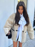 IFOMT Women Warm Lamb Wool Thick Coat Elegant Round Neck Long Sleeve Single Breasted Jacket 2024 Autumn Lady High Street Outerwear