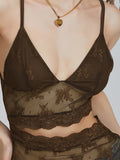 IFOMT Women Y2K Floral Lace Cami Top Spaghetti Strap Camisoles V Neck Backless Cami Crop Tops Sexy Cutout Mesh Sheer Tops Clubwear