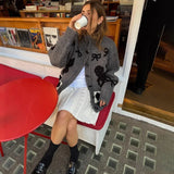 IFOMT Thicken Cardigan Sweater Outwear Women  Autumn Winter Retro Cat Love Pattern Stand Collar Horn Button Knitted Cardigan