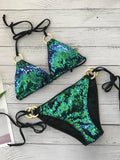 IFOMT 2022 New Sexy Bikinis Sequins Golden Color Women Bandage Bikini Set Push-up Padded Bra Swimsuit Suit Swimwear 2570