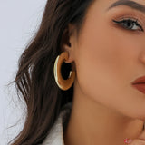 IFOMT Vintage Smooth Round Chunky Hoop Earrings for Women 2024 Trending Punk C Shape Circle Geometric Piercing Earring Ear Jewelry New