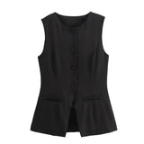 IFOMT Solid Single Breasted Vests Outwear Elegant Office Lady Sleeveless With Pocket Solid Color Loose Female Vest Cardigan New