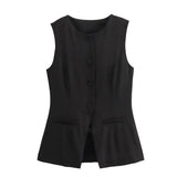 IFOMT Solid Single Breasted Vests Outwear Elegant Office Lady Sleeveless With Pocket Solid Color Loose Female Vest Cardigan New