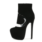 IFOMT Sexy 16cm Super High Heel Ankle Boots for Women PVC Suede Patchwork Short Boots Nightclub Stripper Pole Dance Boots Big Size 45