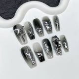 IFOMT 10pc Halloween Press on Nails Dark Sweet Cool False Nails with Cat Eye Metal Star Design Y2k Detachable Full Cover Fake Nail Tip