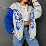 IFOMT Gothic Graphic Women Hoodies Butterfly Print Zipper Hooded Streetwear Sweatshirts Casual Women Harajuku  Y2K Jackets