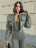 IFOMT Long Sleeve Zipper Short Jackets Women's New Bomber Coat With Pocket Fashion Splice Motorcycle Outfits 2024 Autumn Winter