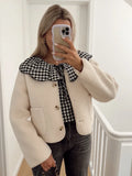 IFOMT 2024 Autumn Single Breasted Lamb Wool Jacket Women O-neck Pockets Buttons Slim Jacket Fashion Lady High Street Outwear