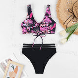 IFOMT Lace Up High Waist Bikini 2024 Woman Swimsuit Women Swimwear Bathing Suit Padded Push Up Floral Print Swimsuit Women Bikini Set