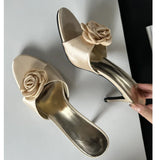 IFOMT  2024 Summer Fashion Flower Woman Slippers Thin Low Heels Party Stripper Ladies Mules Slides Zapatos Mujer
