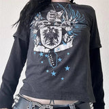 IFOMT Fairy Grunge Wing Skull Graphic T-Shirts Women Y2k Gothic Long Sleeve Tee Top Vintage Aesthetic Emo Clothes 2000s Streetwear