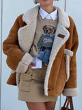 IFOMT Women Warm Thickened Suede Jackets With Pockets Fashion Oversized Lapel Buttons Loose Coats 2024 New Lady Commute Outwear
