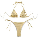 IFOMT Bikini Women Swimsuit 2024 New Gold Halter Lace Up Bikinis Set Sexy Swimwear Beach Cover Up 2 Piece Beach Bathing Suit Female