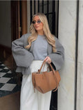 IFOMT Women Grey Long Sleeve Woolen Cardigan Jackets Autumn One Button Loose Short Coats 2024 New Female Commuting Street Outerwear