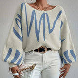 IFOMT Off Shoulder Sweater For Women Batwing Sleeve Pullover Knit Loose Jumper Tops Art Printed Spring New Oversized Sweaters