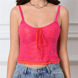 IFOMT Women Lace Camisole Spaghetti Straps Tie-up Patchwork Slim Fit Summer Tops Clubwear