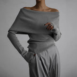 IFOMT Women's Sweater Pullovers Long Sleeve Knitted One-Shoulder Sexy Slim Top Solid Color Autumn Winter 2024 Fashion Casual
