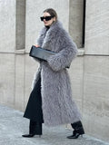 IFOMT Fashion Grey Laple Plush Faux Fur Long Coat Women Thick Warm Long Sleeve Cardigan Coat 2024 Winter New Lady High Street Overwear