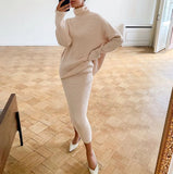 IFOMT Knitted Skirt Sets Women Autumn Winter Turtleneck Pullover And Pencil Long Skirts Elegant 2 Piece Sets Sweater Outfits
