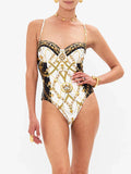 IFOMT Courtl Vintage Gold Print One-piece Bikini Swimwear Costume Sexy Fashion Slim Fit Swimsuit With Long Trousers Beach Holiday 2024