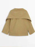 IFOMT Classical Scarf Collar Woolen Short Coats For Women Causal Loose Big Pocket Green Long Sleeve Jacket Winter Female Commute Tops