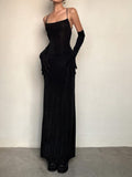 IFOMT Black Strap Backless Evening Party Dress