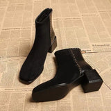 IFOMT Rivets Middle Heel Short Boots Padded Autumn and Winter Hundred with Frosted High-heeled Winter Shoes Thick with Women's Boots