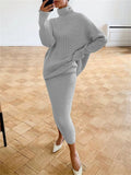 IFOMT Ribbed Knit 2 Piece Dress Set Outfits Ladies  Knitwear Top And Midi Skirt Sets For Women Casual Winter Sweater Sets 2023