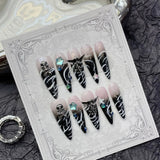 IFOMT 10pcs ballet acrylic long stiletto black glitter sweet cool artificial nails with glue handmade false nails y2k stick on nails